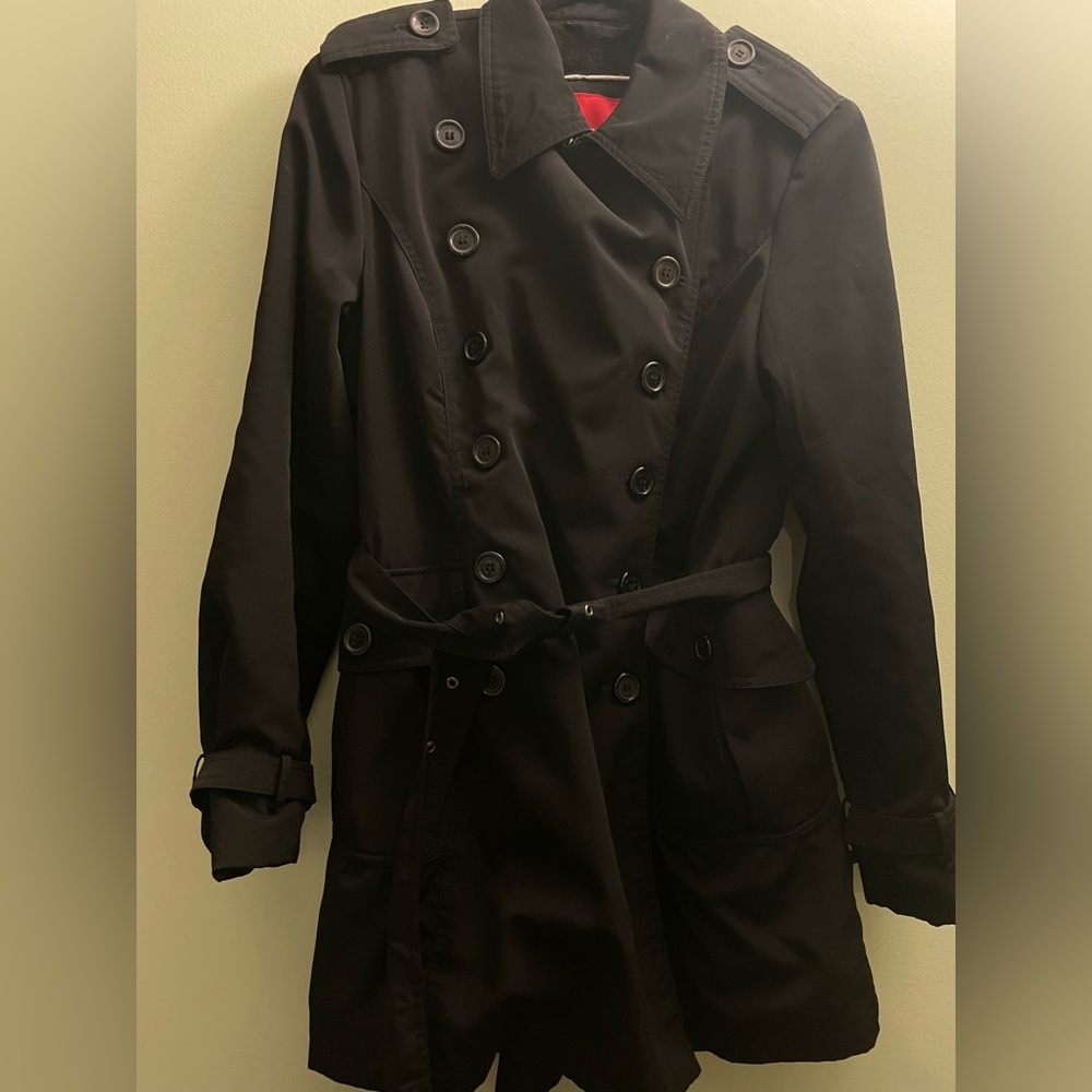 Womens Esprit Black Double-breasted Warm Trench Coat Size Large 20” p2p